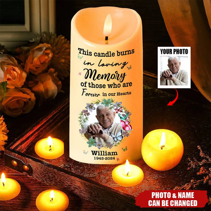 "This Candle Burns In Loving Memory" Personalized Photo Memorial LED Candle - Sympathy Keepsake for Family