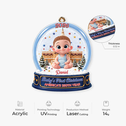 Baby's First Christmas America's 250th Year - Personalized Acrylic Ornament for Newborn Keepsake