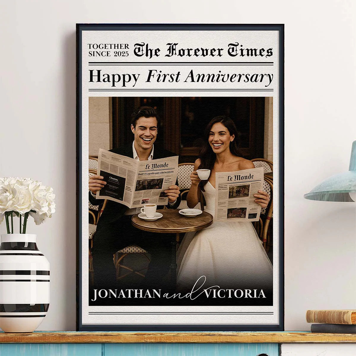 Custom Newspaper Anniversary Canvas for Couples with personalized design details for meaningful gifting image 8
