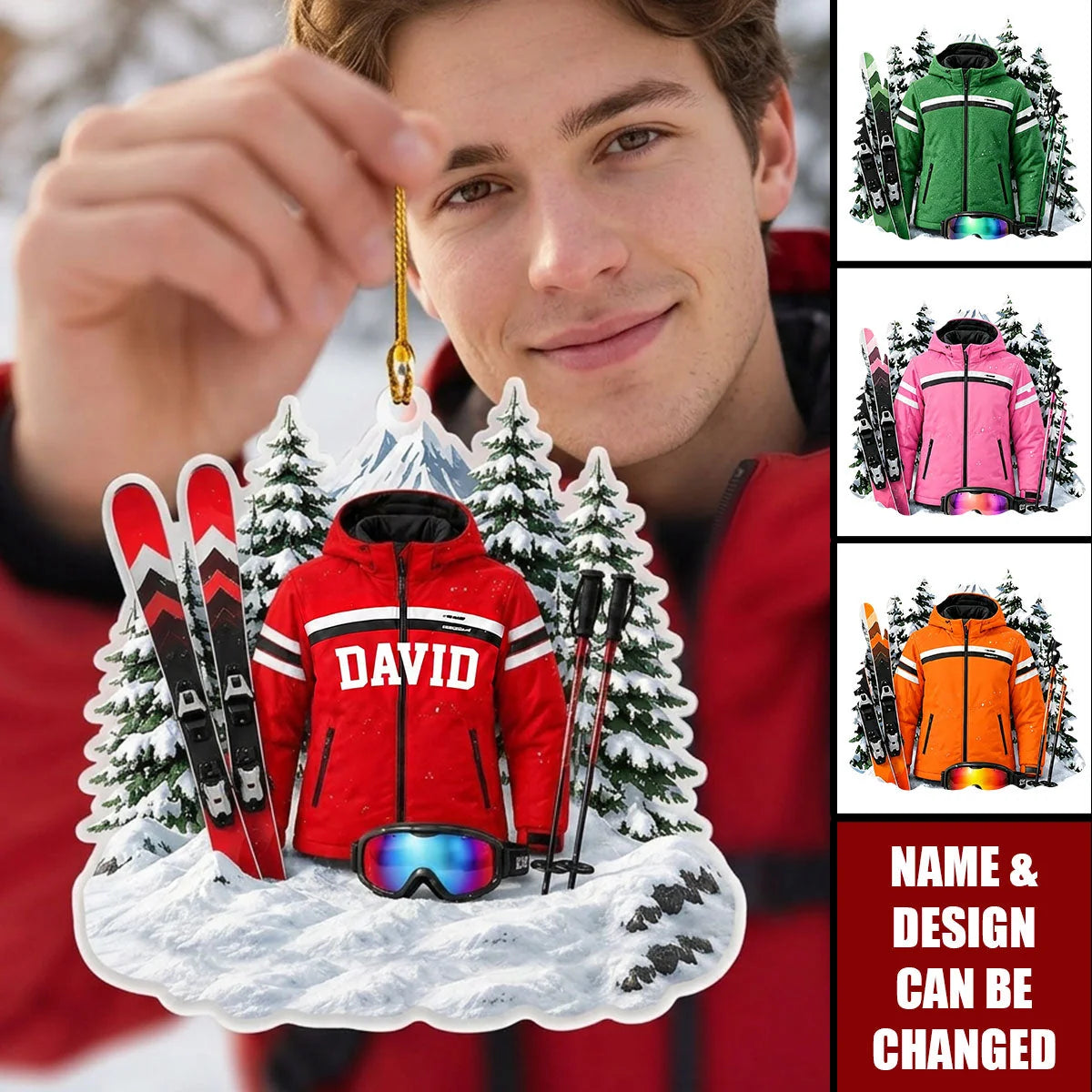 Personalized Skiing Christmas Ornament - Custom Ski Gear Acrylic Keepsake with Name