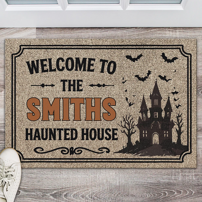 Welcome To The Family Haunted House - Personalized Halloween Doormat Outdoor Porch Decor Gift