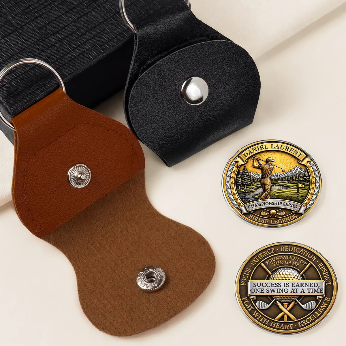 "Success Is Earned One Swing at a Time" Personalized Golf Pocket Hug - Custom Golfer Gift for Dad