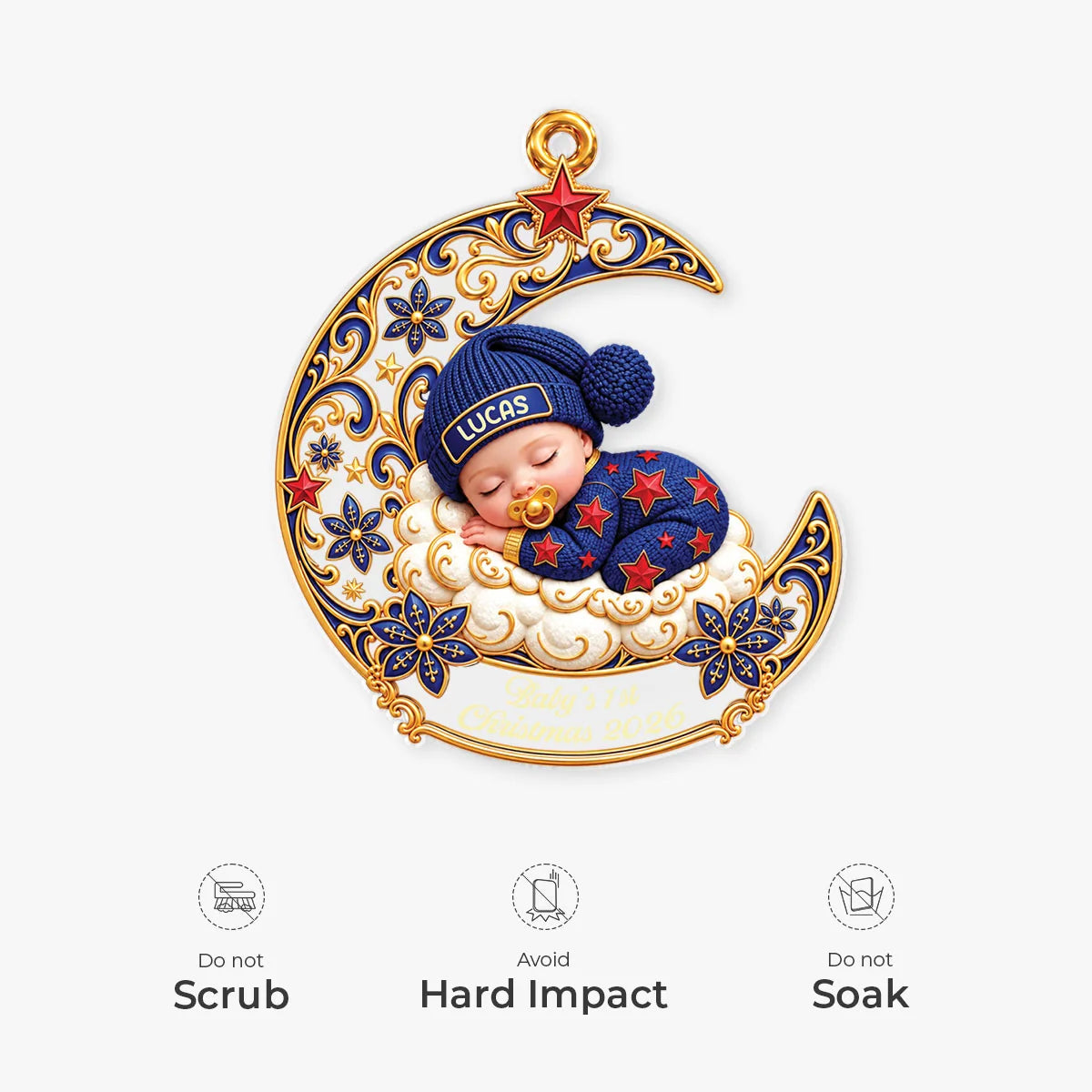 Baby's First Christmas Moon Custom Acrylic Ornament - Holiday Keepsake for Newborn