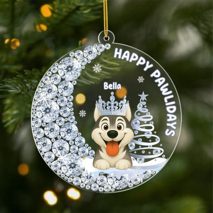 Happy Pawlidays Personalized Dog Acrylic Ornament - Christmas Gift for Dog Lovers