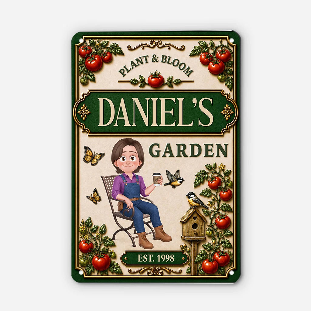 Plant and Bloom Personalized Metal Garden Sign - Custom Outdoor Wall Plaque Decor for Gardeners