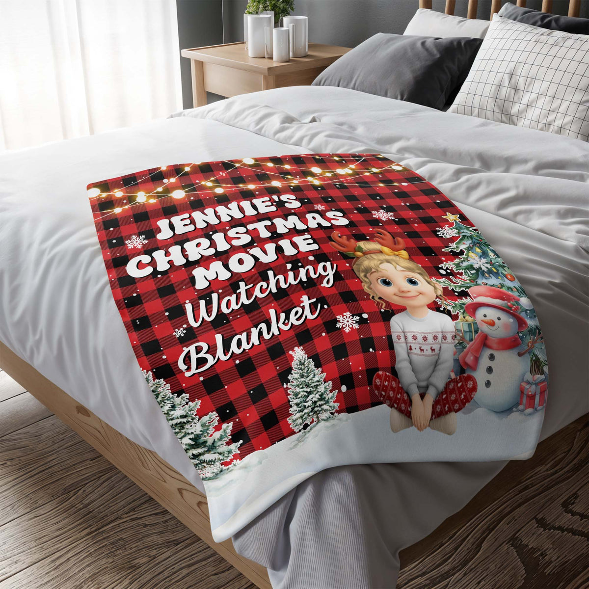 Christmas Movie Watching Blanket With Festive Characters
