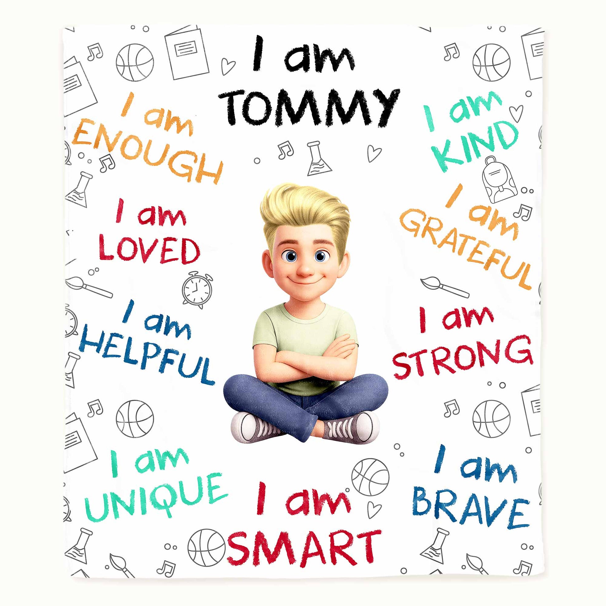 "I Am Enough, Brave & Strong" Personalized Kids Affirmation Blanket - Custom Gift for Boys & Girls