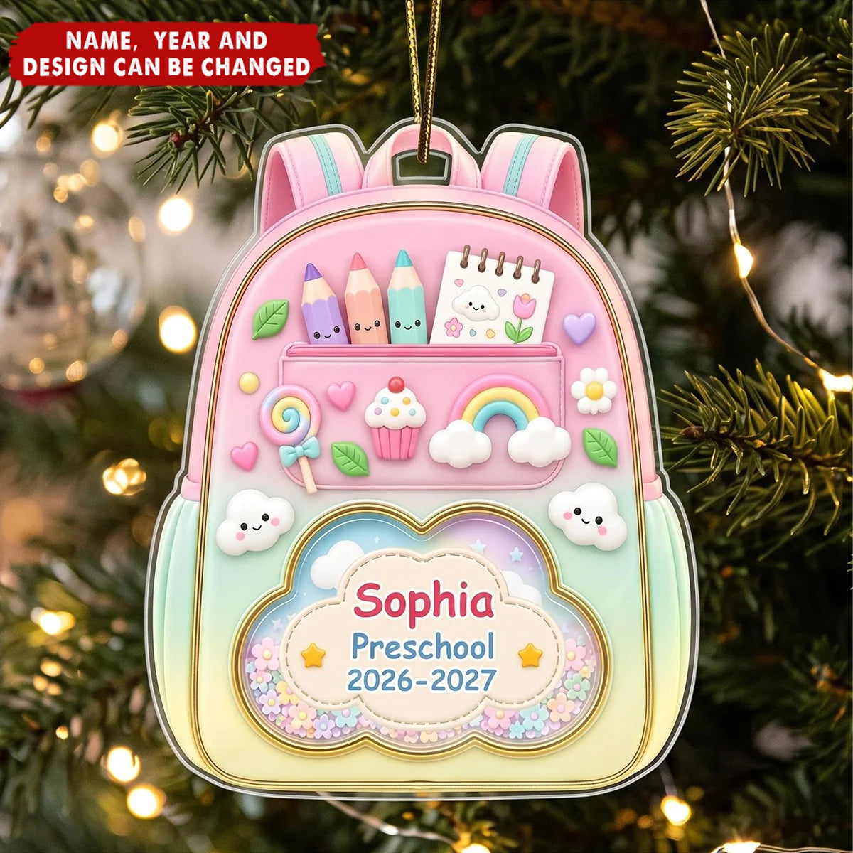 First Day of School Personalized Acrylic Ornament - Custom Backpack Keepsake for Kids