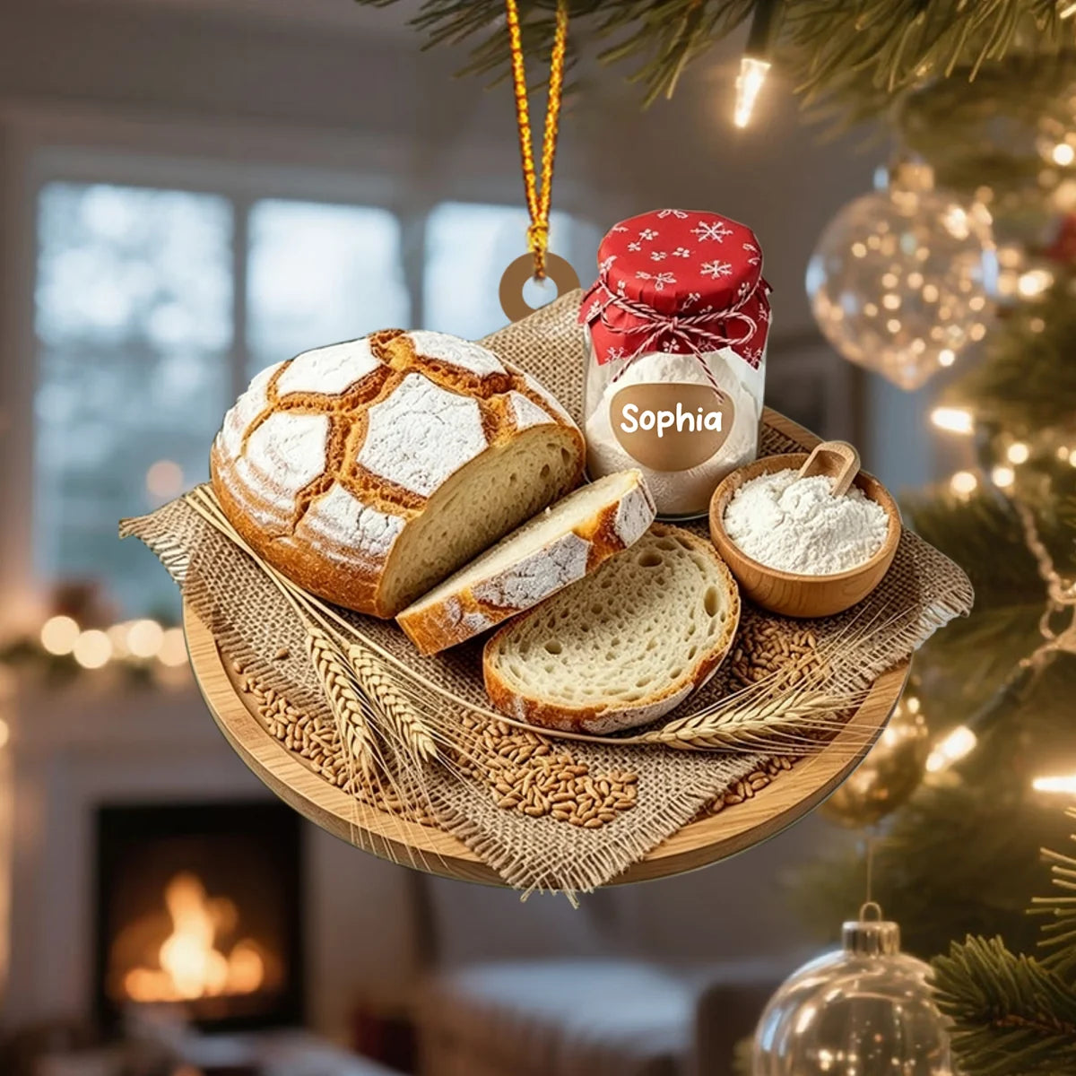Personalized Sourdough Bread Christmas Acrylic Ornament - Custom Baker Name Holiday Gift Keepsake