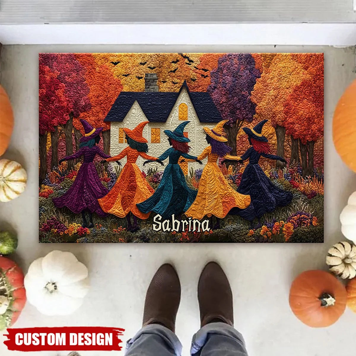 Dancing Witches Personalized Doormat - Custom Fall & Halloween Front Porch Welcome Mat