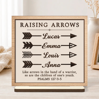 "Raising Arrows" Personalized Wooden Plaque - Custom Kids Name Gift for Mom & Dad