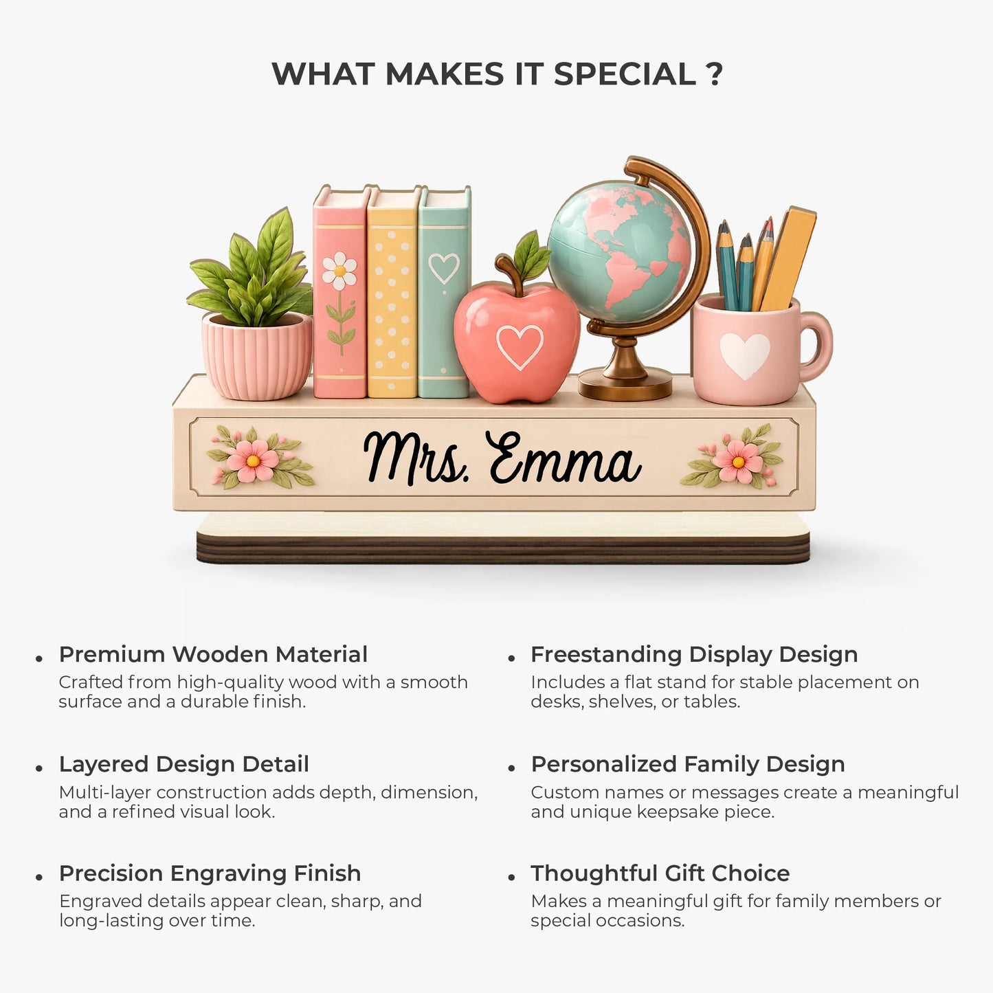Personalized Teacher Bookshelf Wooden Plaque - Custom Name Classroom Desk Sign Gift