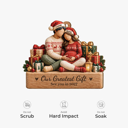Our Greatest Gift Personalized Pregnancy Wooden Ornament - Christmas Keepsake for Expecting Couples