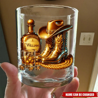 Cowboy Boots & Hat Personalized Whiskey Glass - Custom Western Gift for Country Music Lovers