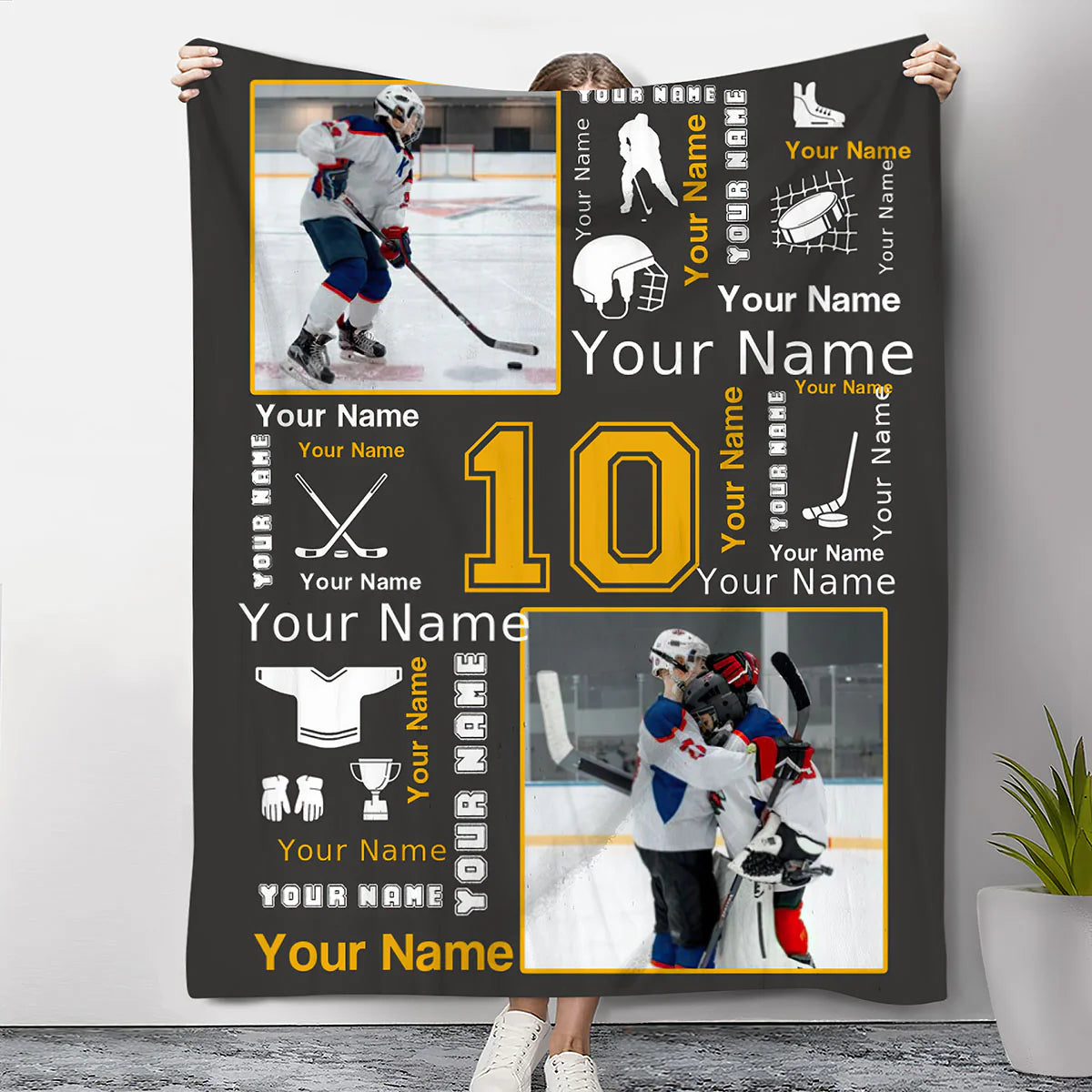 Blanket material and size view - Personalized Hockey Photo Blanket