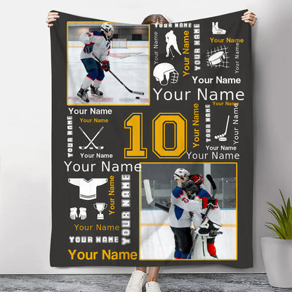 Blanket material and size view - Personalized Hockey Photo Blanket