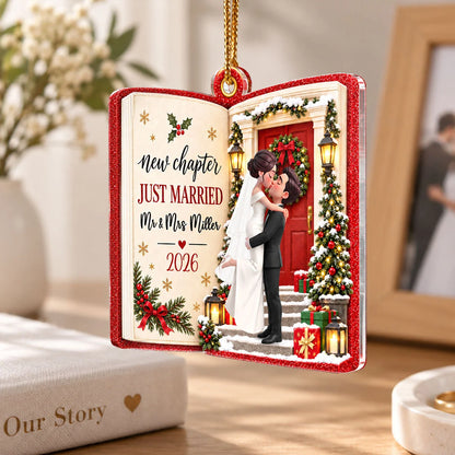 "New Chapter Just Married" Personalized Acrylic Ornament - First Christmas Gift for Couples