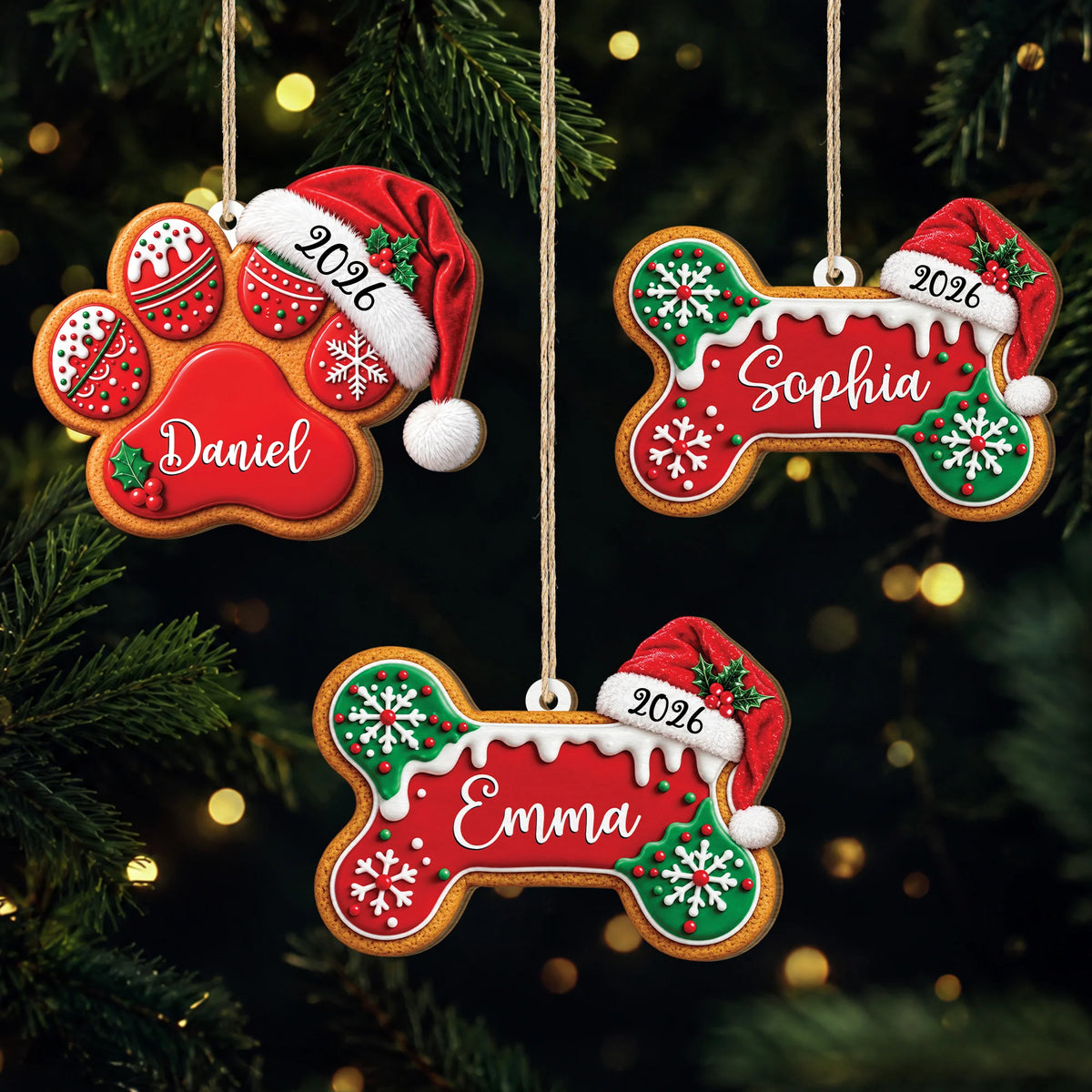 Personalized Gingerbread Pet Wooden Ornament - Custom Christmas Dog Bone Paw Gift