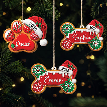 Personalized Gingerbread Pet Wooden Ornament - Custom Christmas Dog Bone Paw Gift