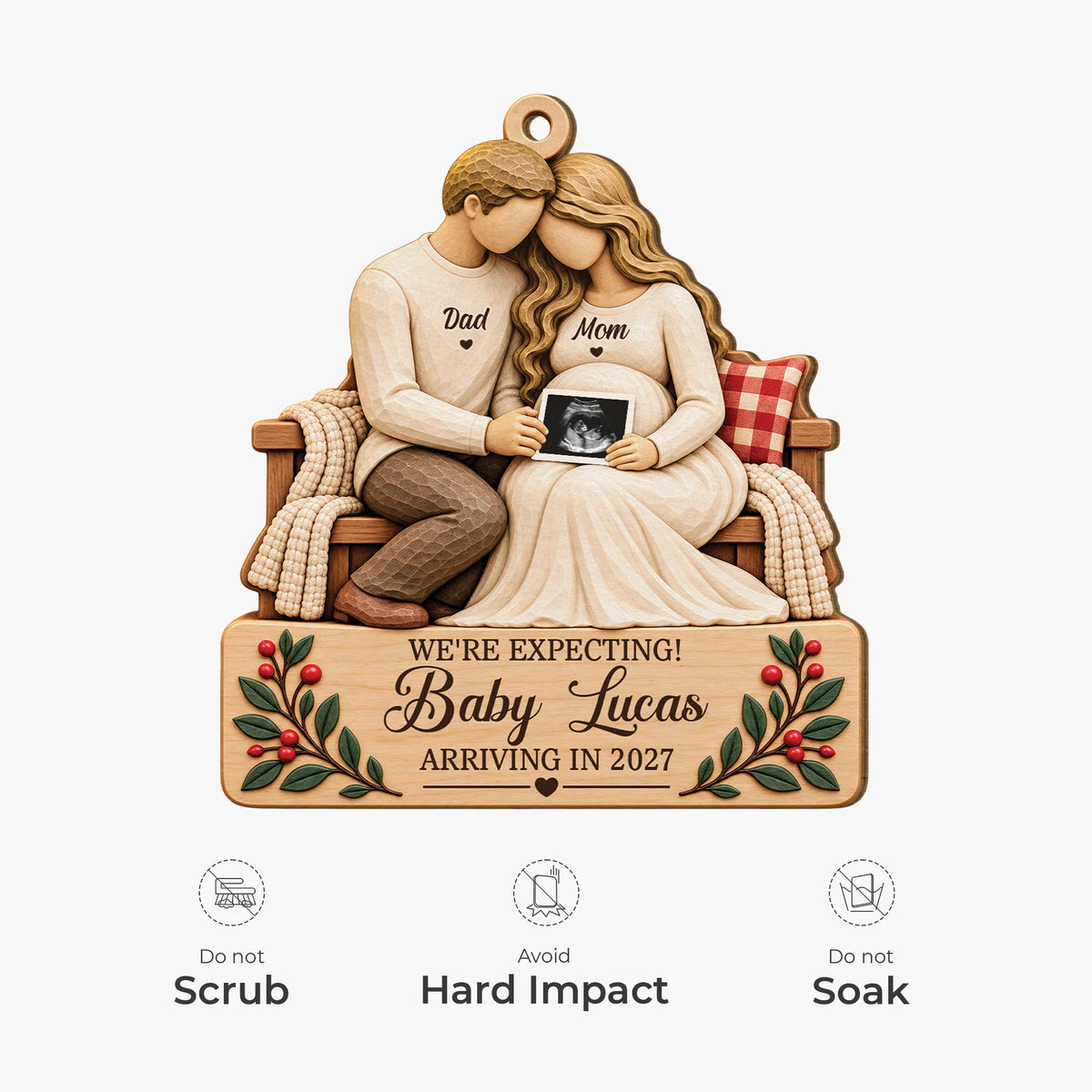 We're Expecting Personalized Wooden Ornament - Christmas Keepsake for Mom & Dad-to-Be