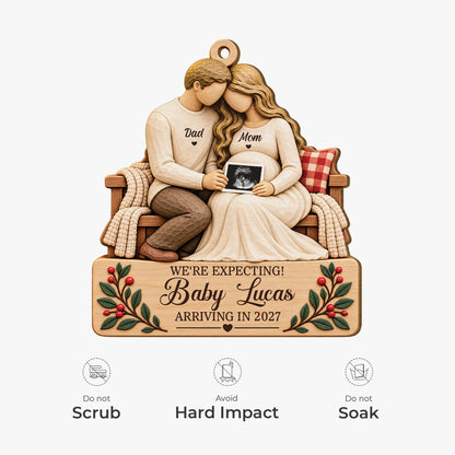 We're Expecting Personalized Wooden Ornament - Christmas Keepsake for Mom & Dad-to-Be
