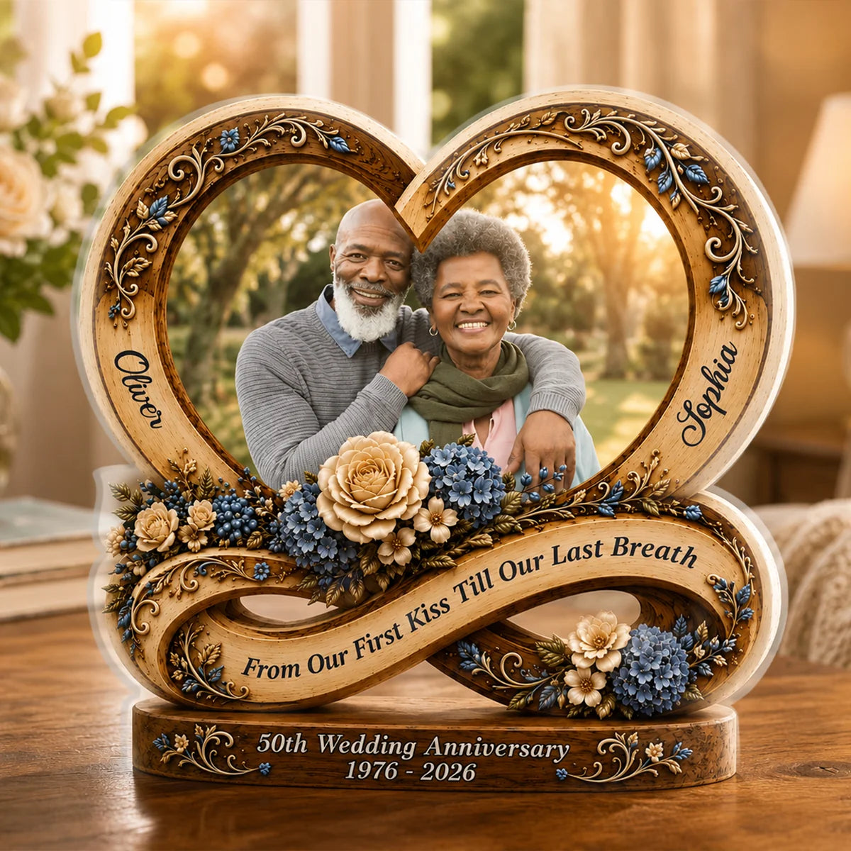 From Our First Kiss Till Our Last Breath - Personalized Wedding Anniversary Acrylic Plaque