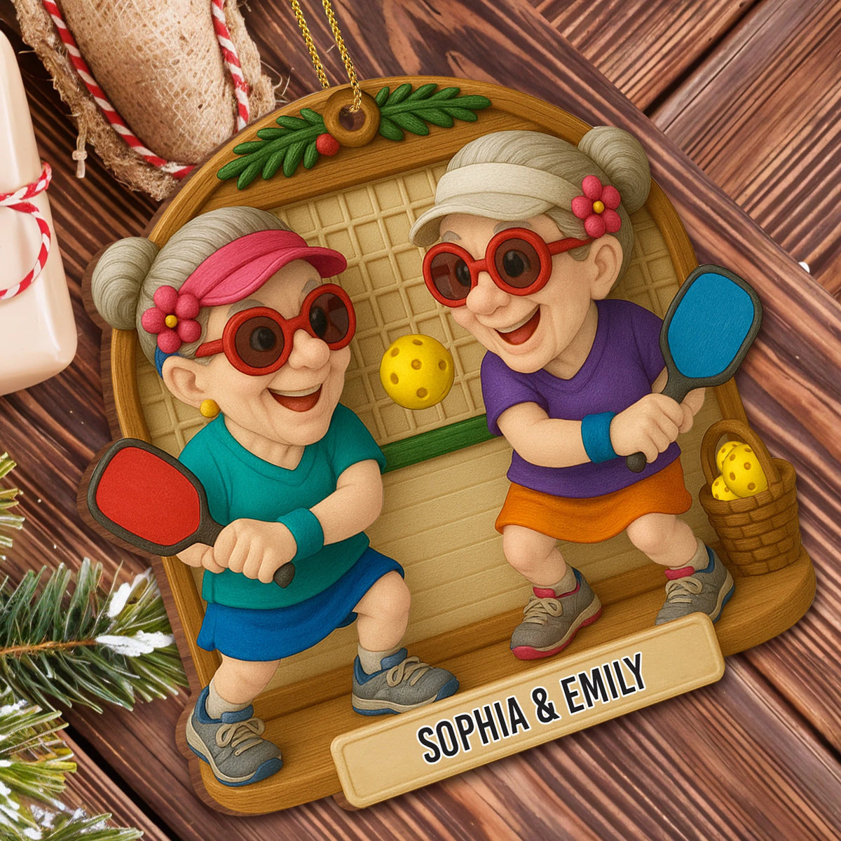Joyful Pickleball Game Personalized Wood Ornament - Holiday Keepsake for Best Friends