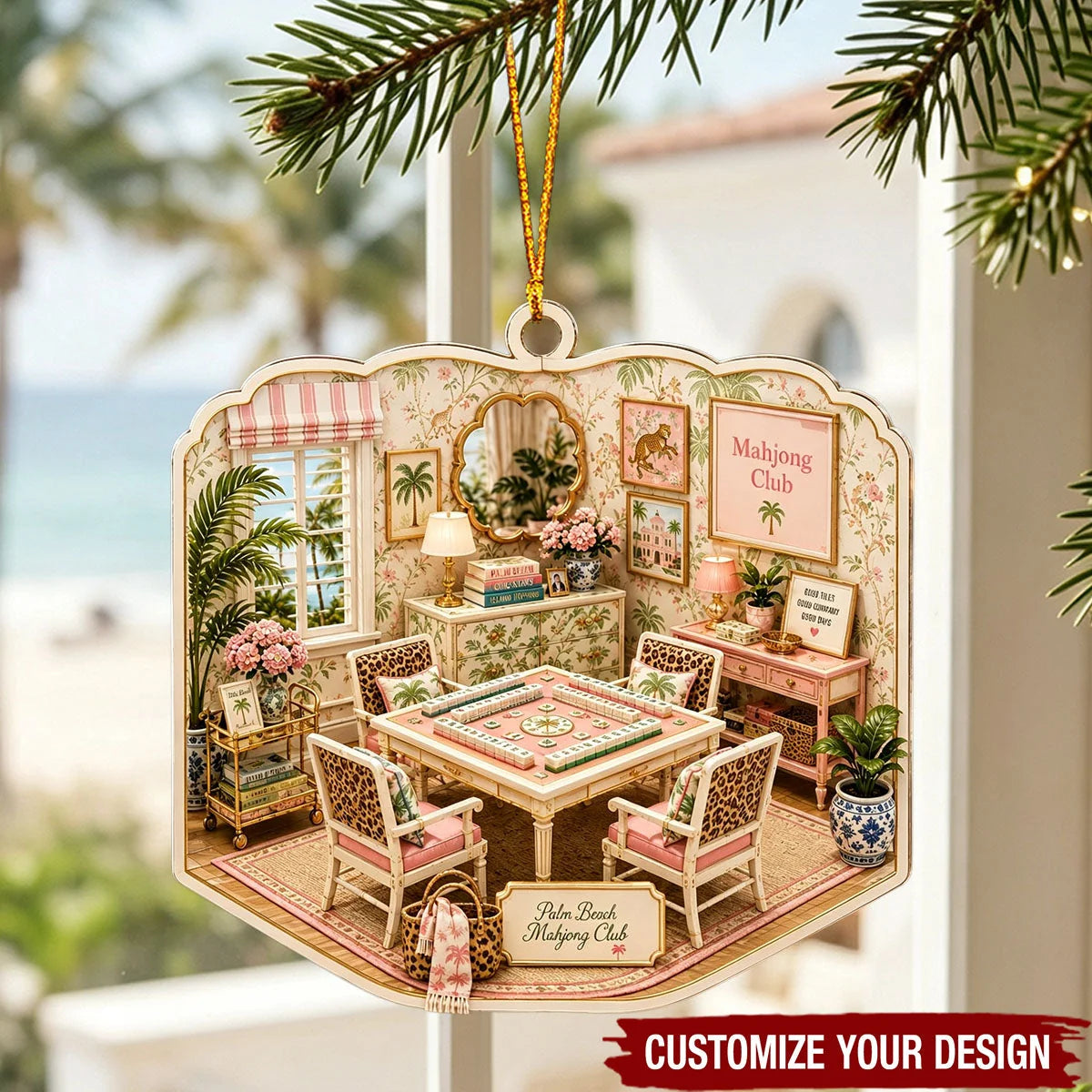 Palm Beach Mahjong Club Personalized Wood Ornament - Holiday Keepsake for Best Friends