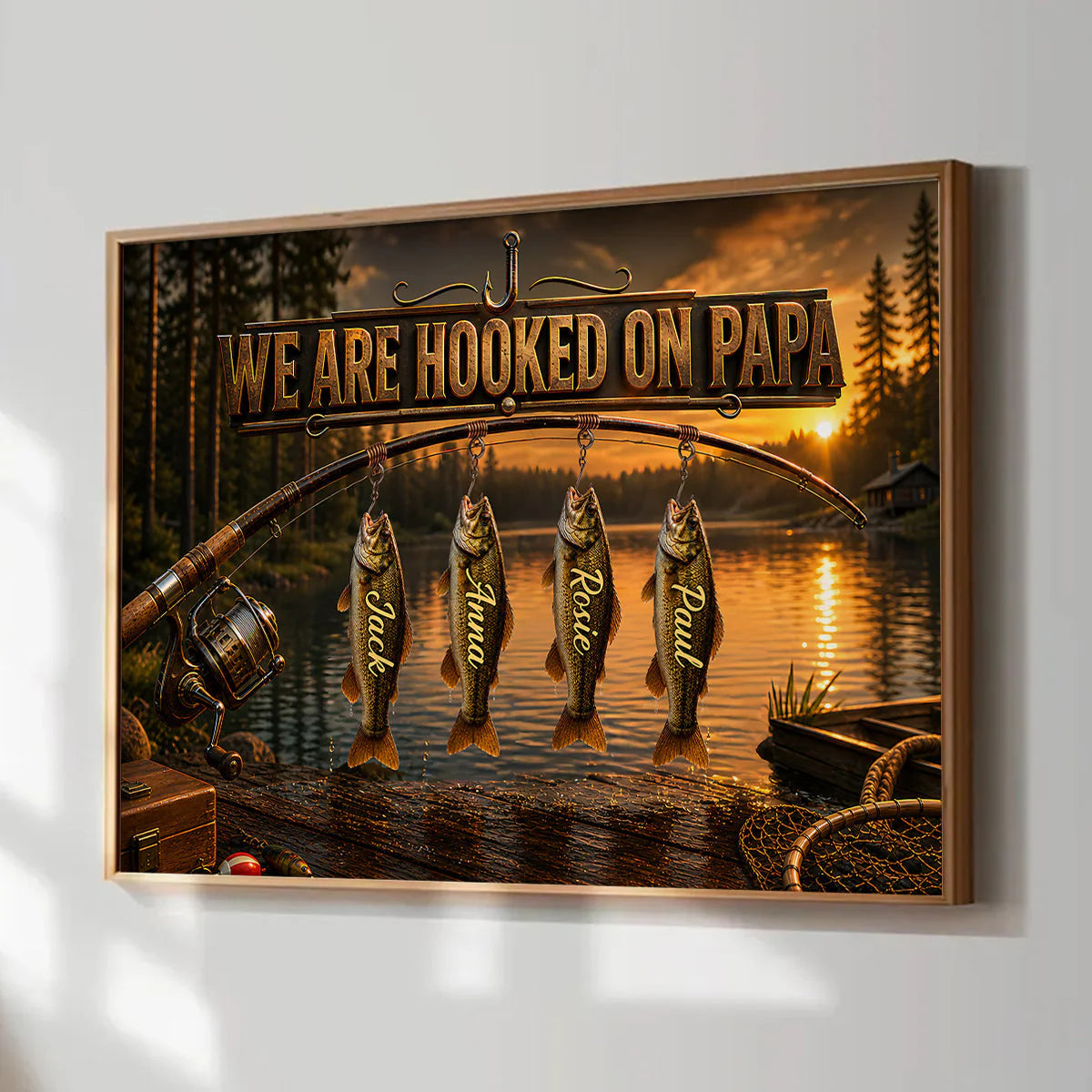 Custom Hooked On Papa Fishing Canvas personalization view for Dad