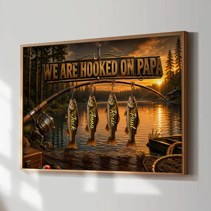 Custom Hooked On Papa Fishing Canvas personalization view for Dad