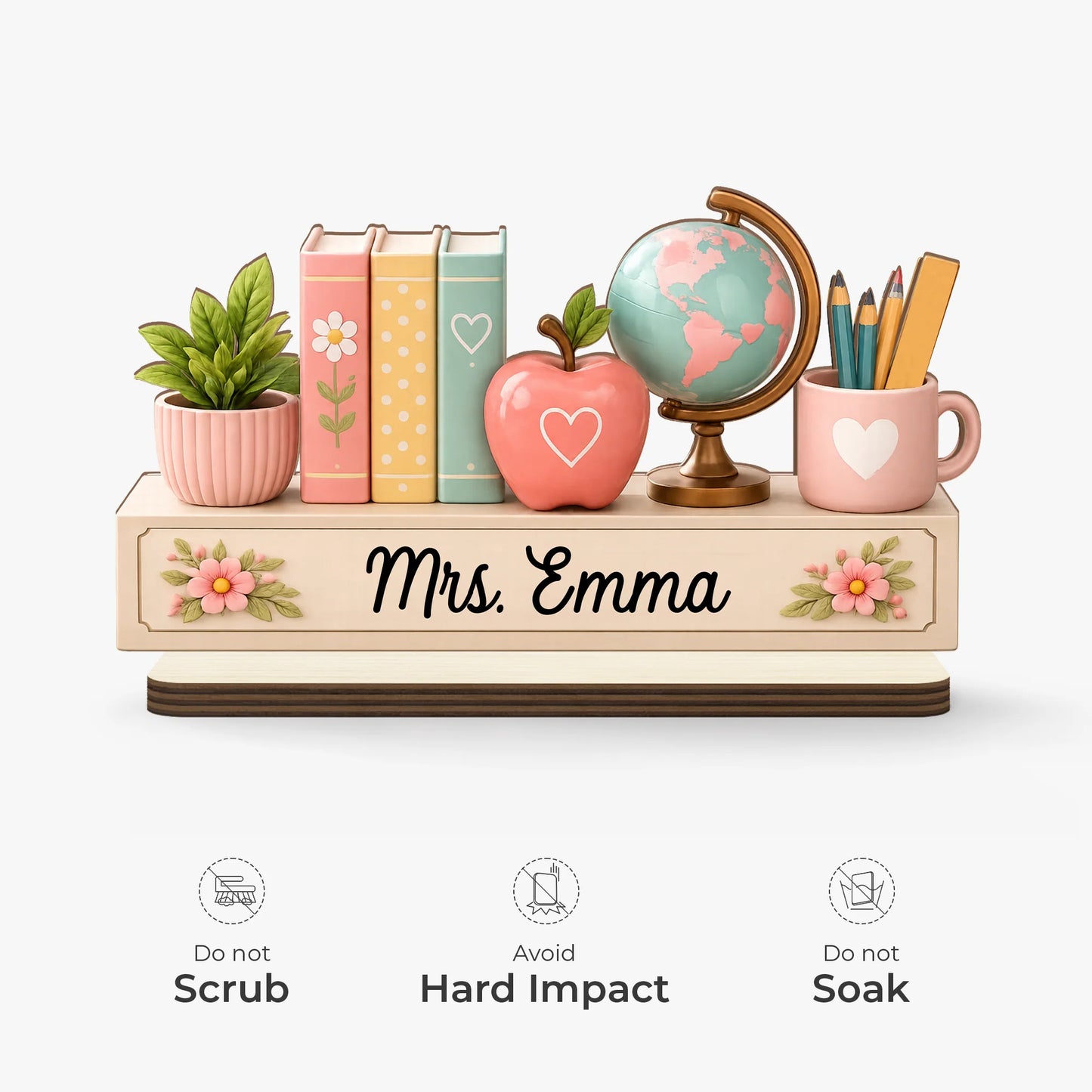 Personalized Teacher Bookshelf Wooden Plaque - Custom Name Classroom Desk Sign Gift