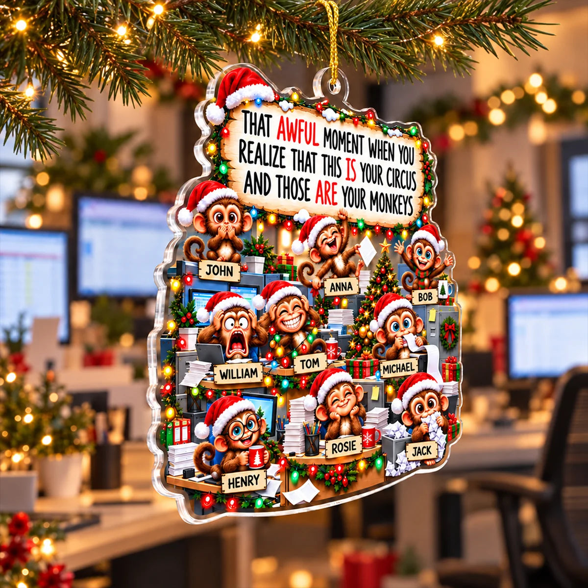 Funny Coworker Bulk Gifts - Monkey Circus, Gag Gifts For Team - Personalized Ornament e7513832-8088-4d29-aec9-e7433e61e072-4.png