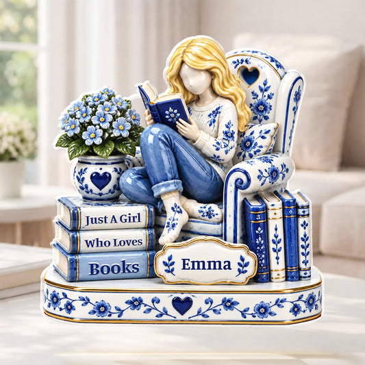 Just A Girl Who Loves Books Custom Name Acrylic Plaque - Personalized Book Lover Keepsake Gift for Readers
