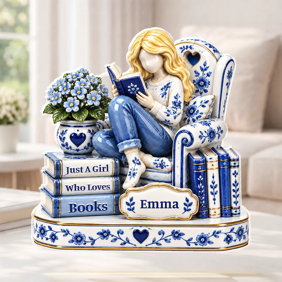 Just A Girl Who Loves Books Custom Name Acrylic Plaque - Personalized Book Lover Keepsake Gift for Readers