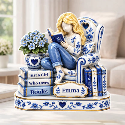 Just A Girl Who Loves Books Custom Name Acrylic Plaque - Personalized Book Lover Keepsake Gift for Readers