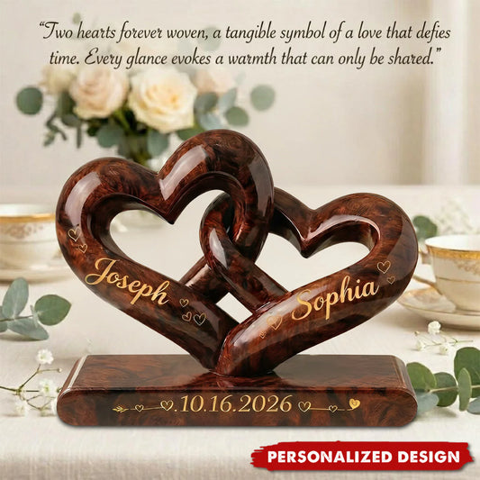 Custom Interlocking Hearts Anniversary Plaque for Wife with personalized design details for meaningful gifting