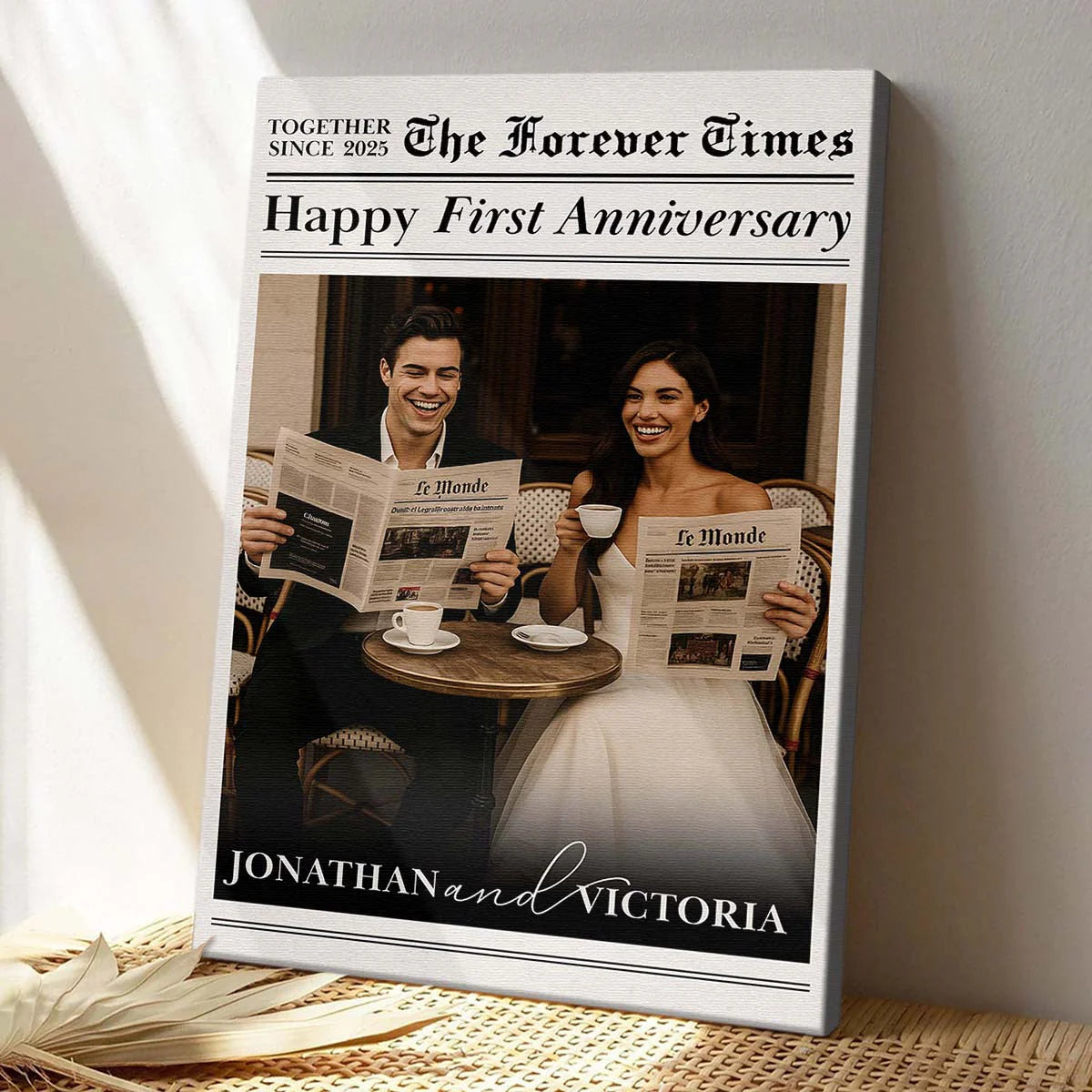 Custom Newspaper Anniversary Canvas for Couples with personalized design details for meaningful gifting image 6