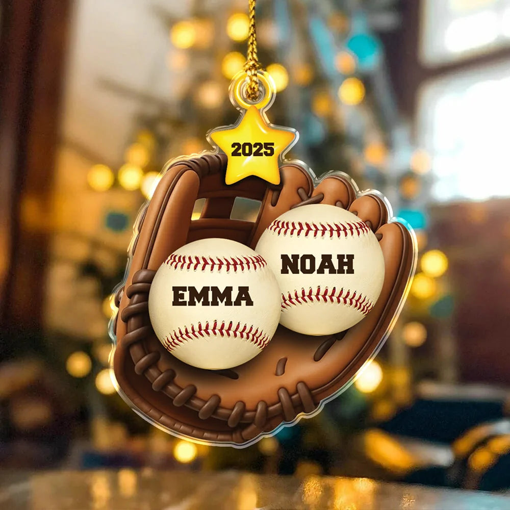 Custom Baseball Glove with Names Personalized Acrylic Ornament - Christmas Tree Keepsake Gift for Family