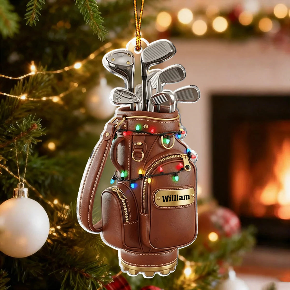 Custom Golf Bag Christmas Acrylic Ornament - Personalized Holiday Keepsake Gift for Golfers