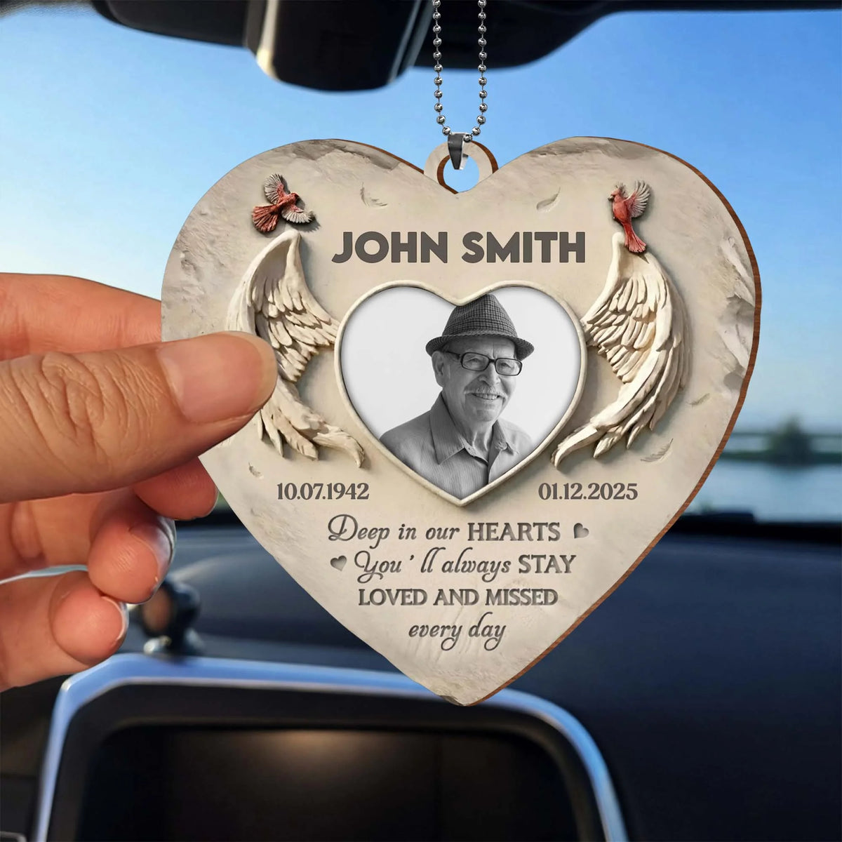 Deep in Our Hearts, Loved And Missed, Wings Heart Photo Frame