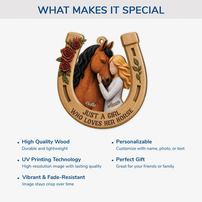 Personalized "Just A Girl Who Loves Her Horse" Wood Ornament - Custom Keepsake Gift for Horse Lovers