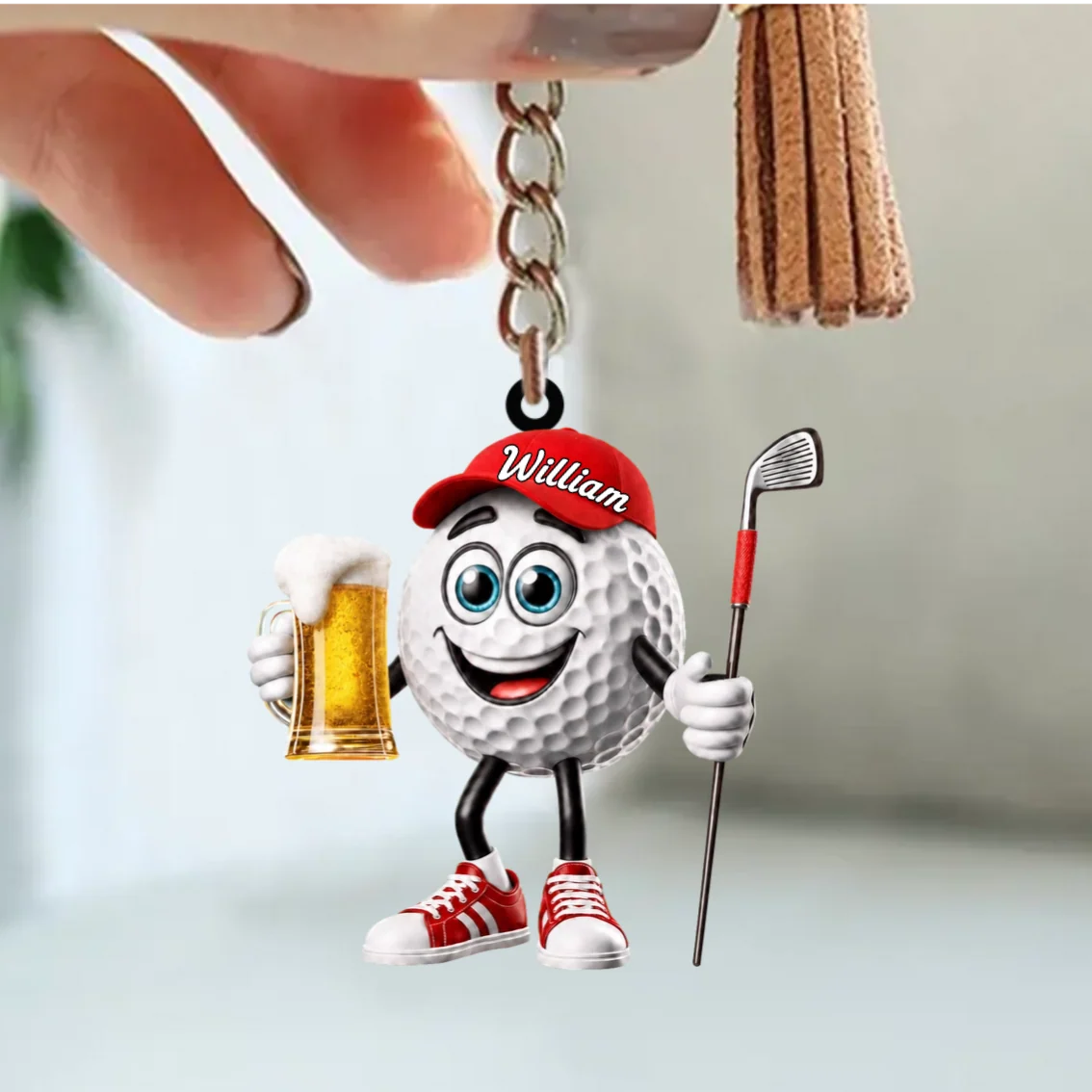 Toasting Golf Mascot Keychain - Personalized Funny Beer Golf Gift for Golfers
