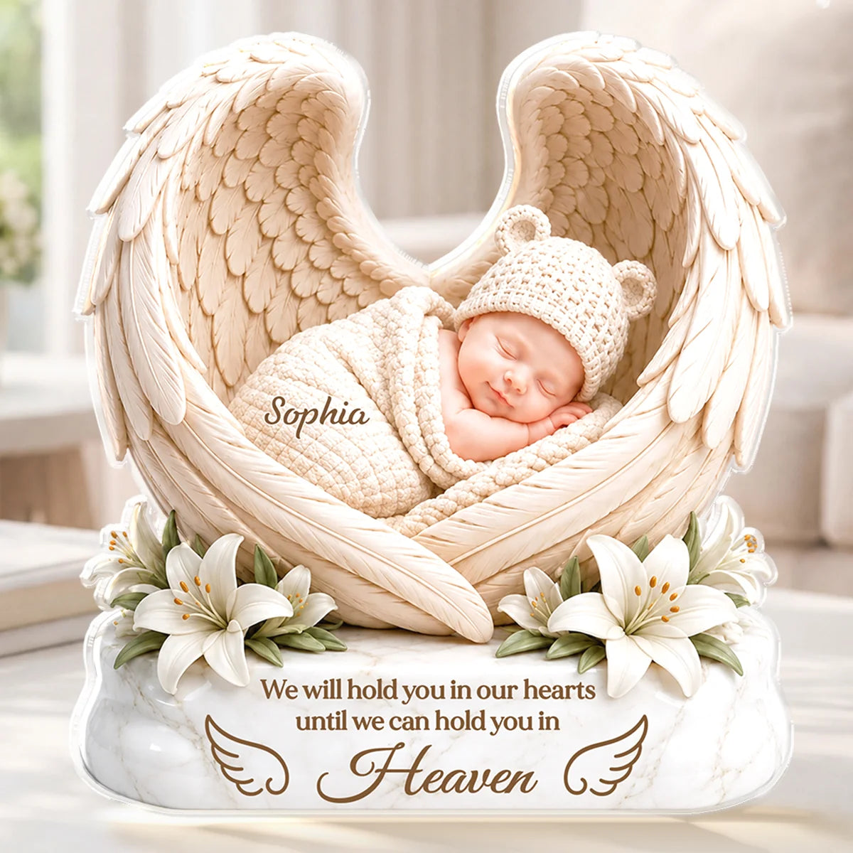 "Hold You in Heaven" Personalized Baby Memorial Acrylic Plaque - Custom Infant Loss Gifts for Grieving Parents