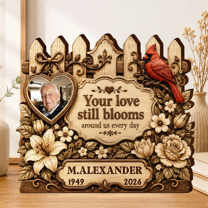 Your Love Still Blooms Personalized Memorial Wooden Block - Custom Photo Bereavement Gift for Family