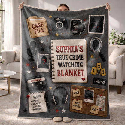 Personalized True Crime Blanket for Best Friends with personalized design details for meaningful gifting