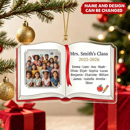 Custom Class Photo Book Acrylic Ornament - Personalized Teacher Appreciation Keepsake Gift with Student Names