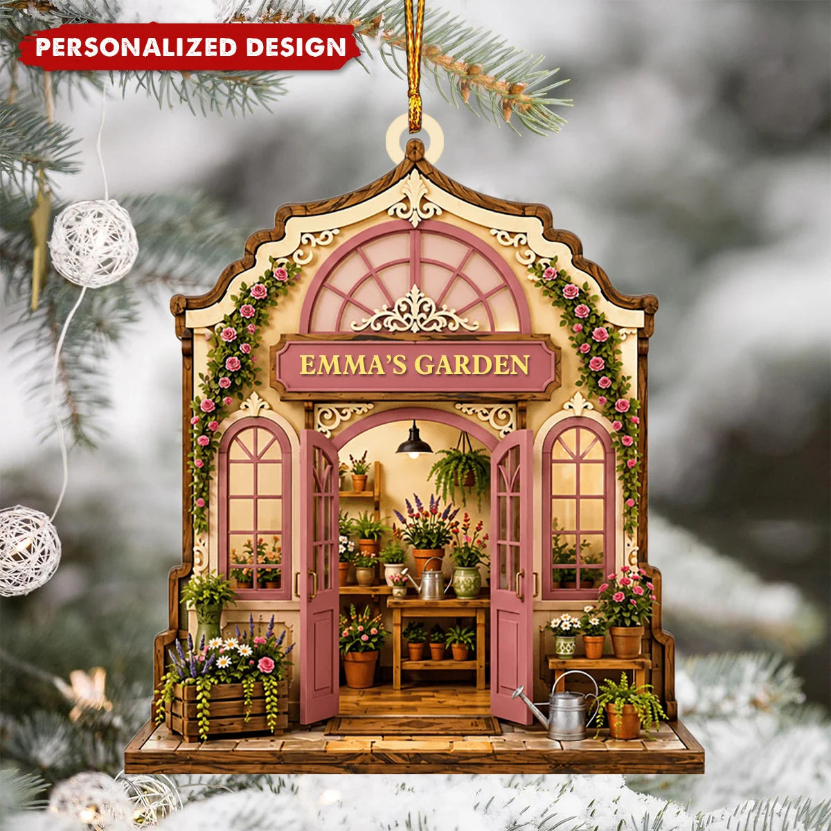 Personalized Greenhouse Wooden Ornament - Custom Garden Plant Lovers Keepsake Gift