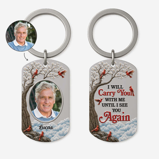 Personalized memorial keychain featuring custom photo print and cardinal design for remembrance gift