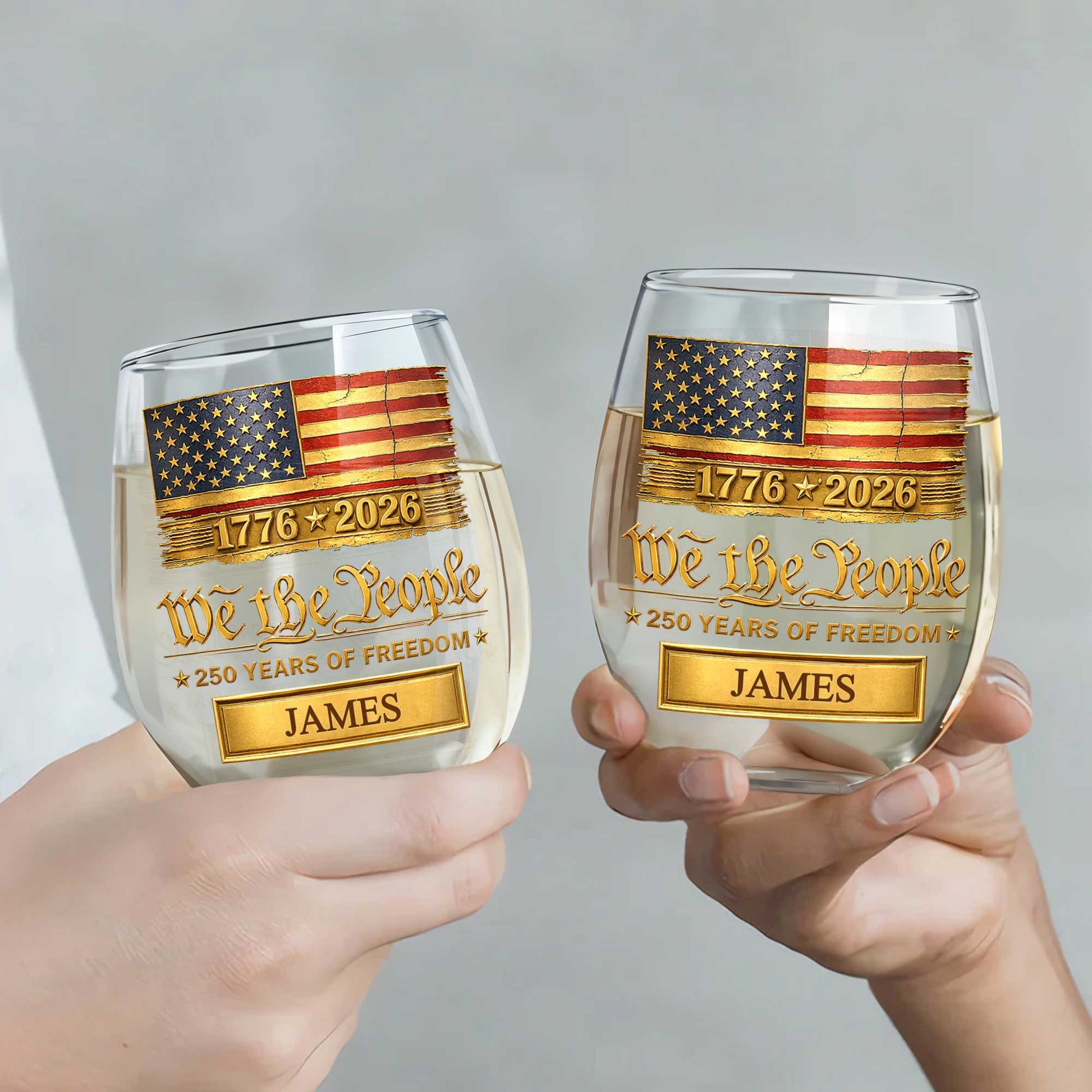 Tumbler material and size view - Custom Patriotic Stemless Wine Glass