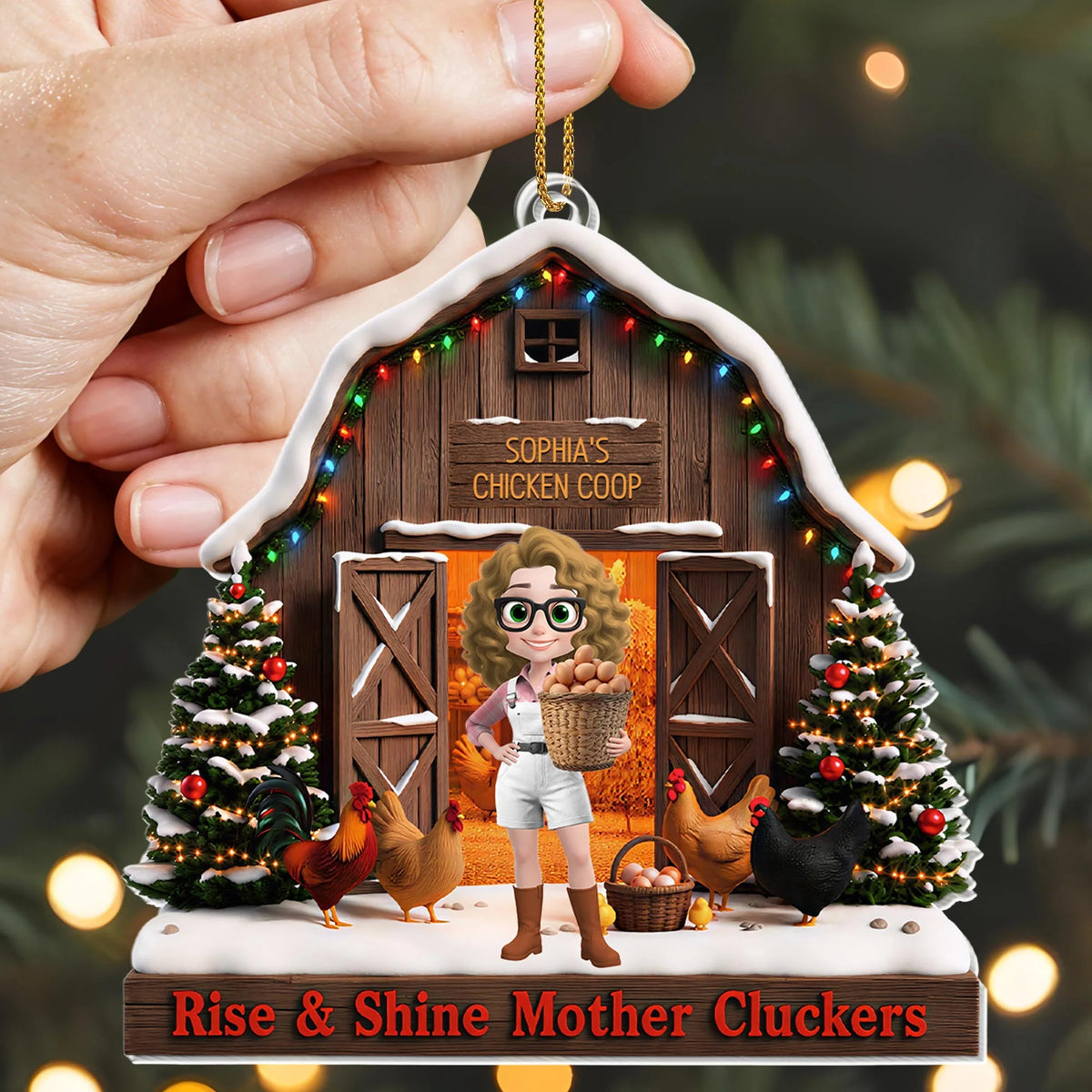 "Rise & Shine Mother Cluckers" Personalized Acrylic Ornament - Custom Christmas Gift for Chicken Lovers